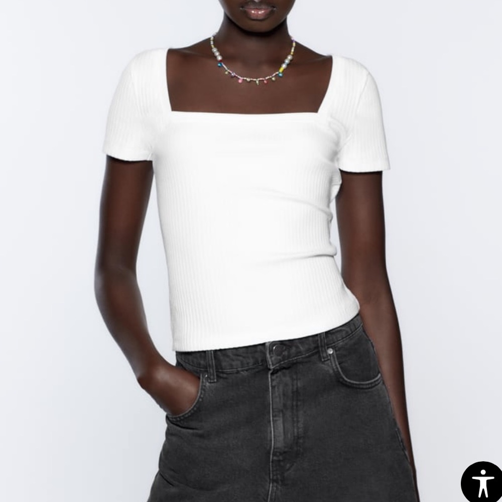 NWOT Zara White Square Neck-Line Shirt